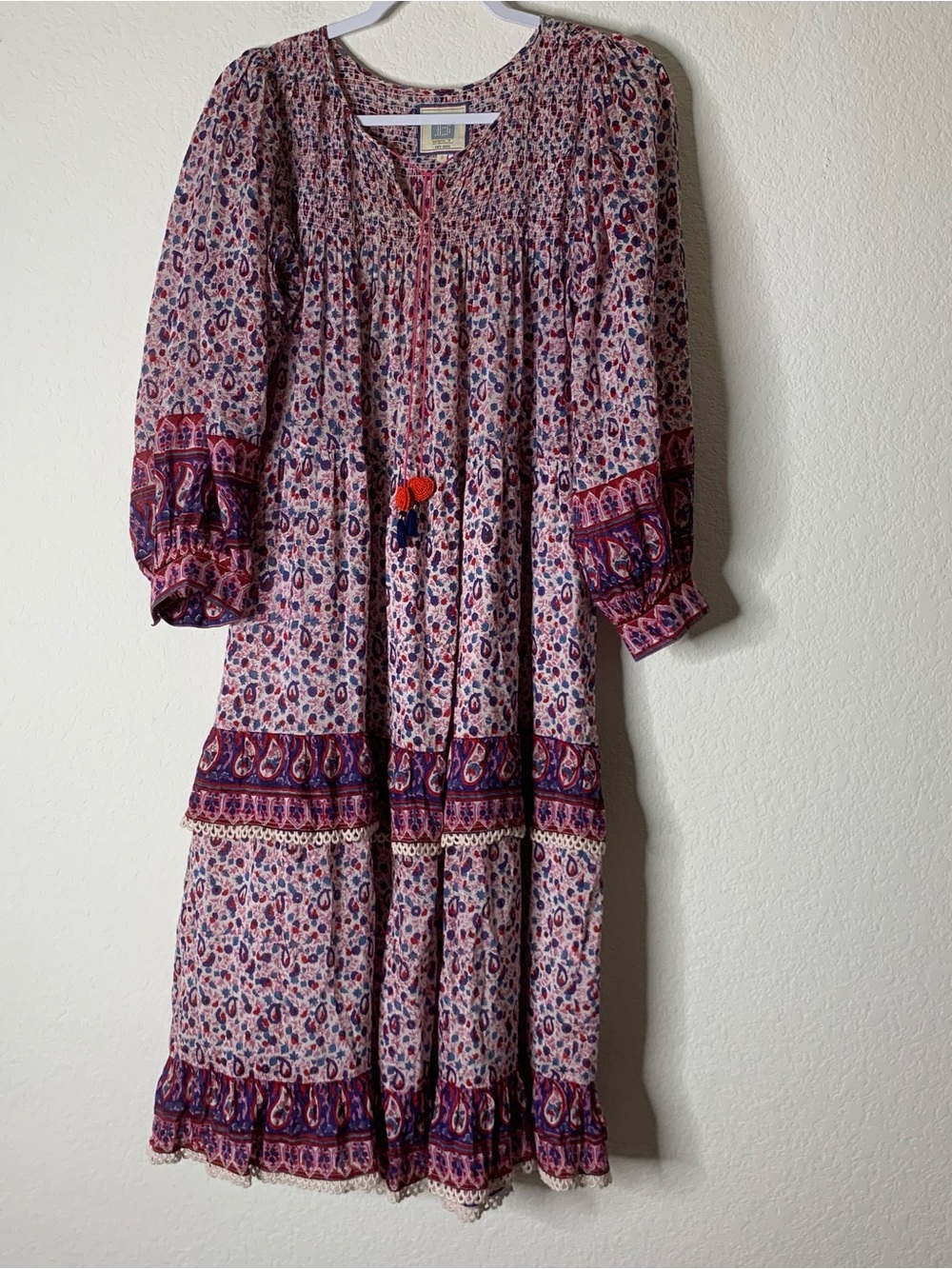 Bell By Alicia Bell Womens Purple Paisley Boho LS Tieried Maxi dress S